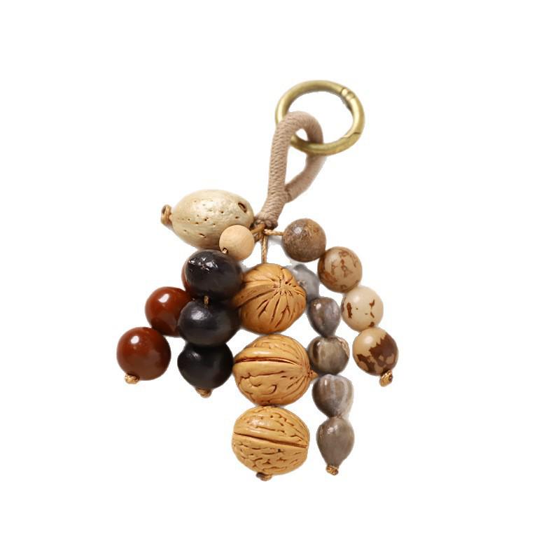 New Chinese-Style Red Bean Hand-Woven Bodhi Keyring Retro Car Pendant