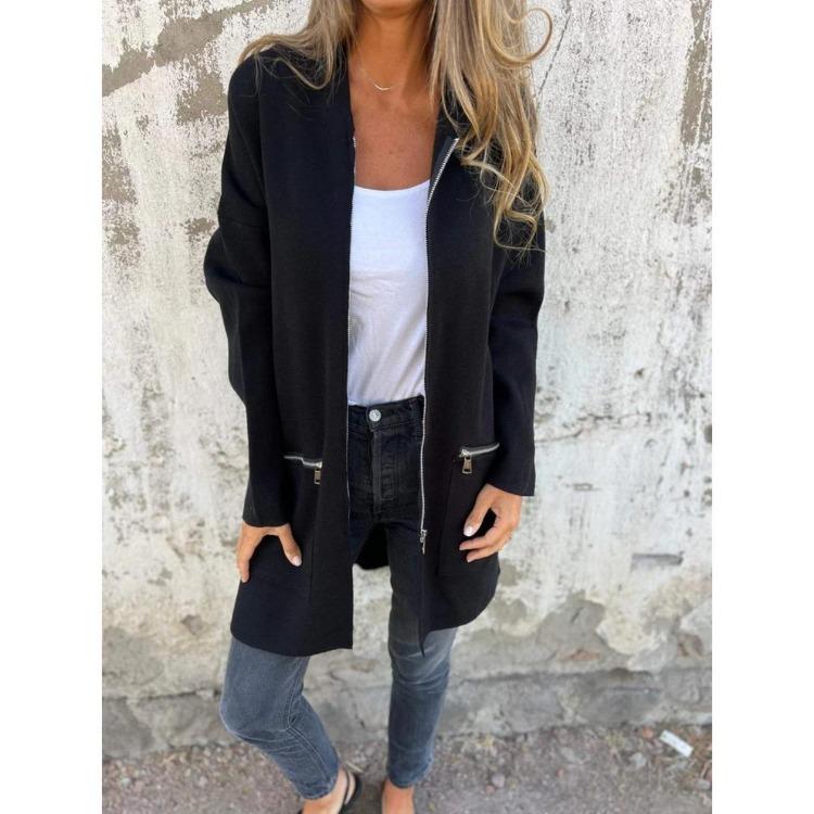 Autumn Winter Loose Fashion Casual Women Mid Length Cardigan Coat Long Sleeve Hooded