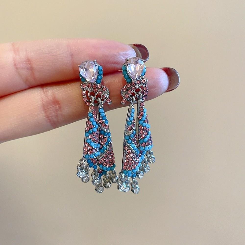 Zircon Crystal Studded Earrings Ethnic Style Pendant Earrings Fashionable Women Earrings  Banquets
