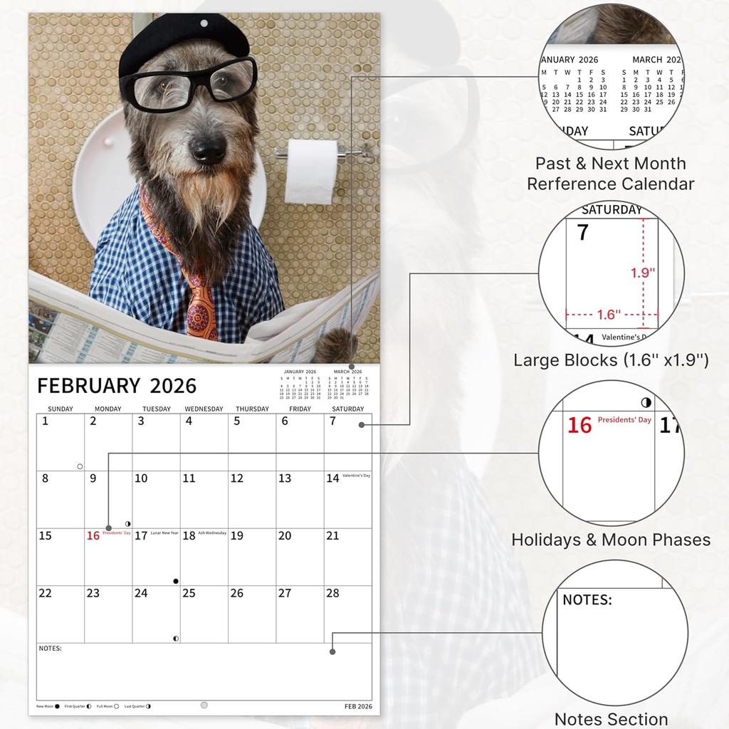 2026 Wall Calendar, 2026 Funny Dogs Calendar, 12 Months from Jan 2026 - Dec 2026, 12" x 24" Open, Funny Wall Calendar, Cute Dog Calendar with Thick