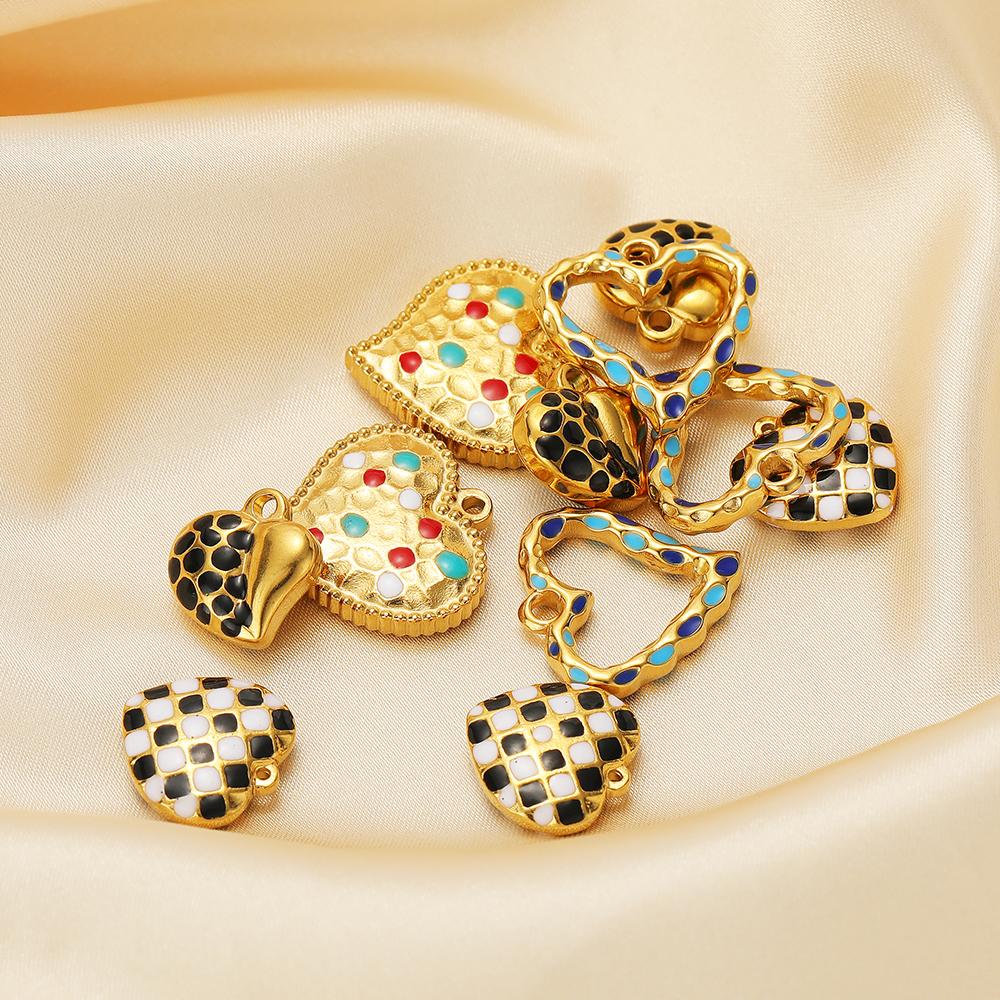 5pcs Stainless Steel Heart Enamel Charms for DIY Jewelry Necklaces Pendants Findings Bracelets Supplies Earrings Making