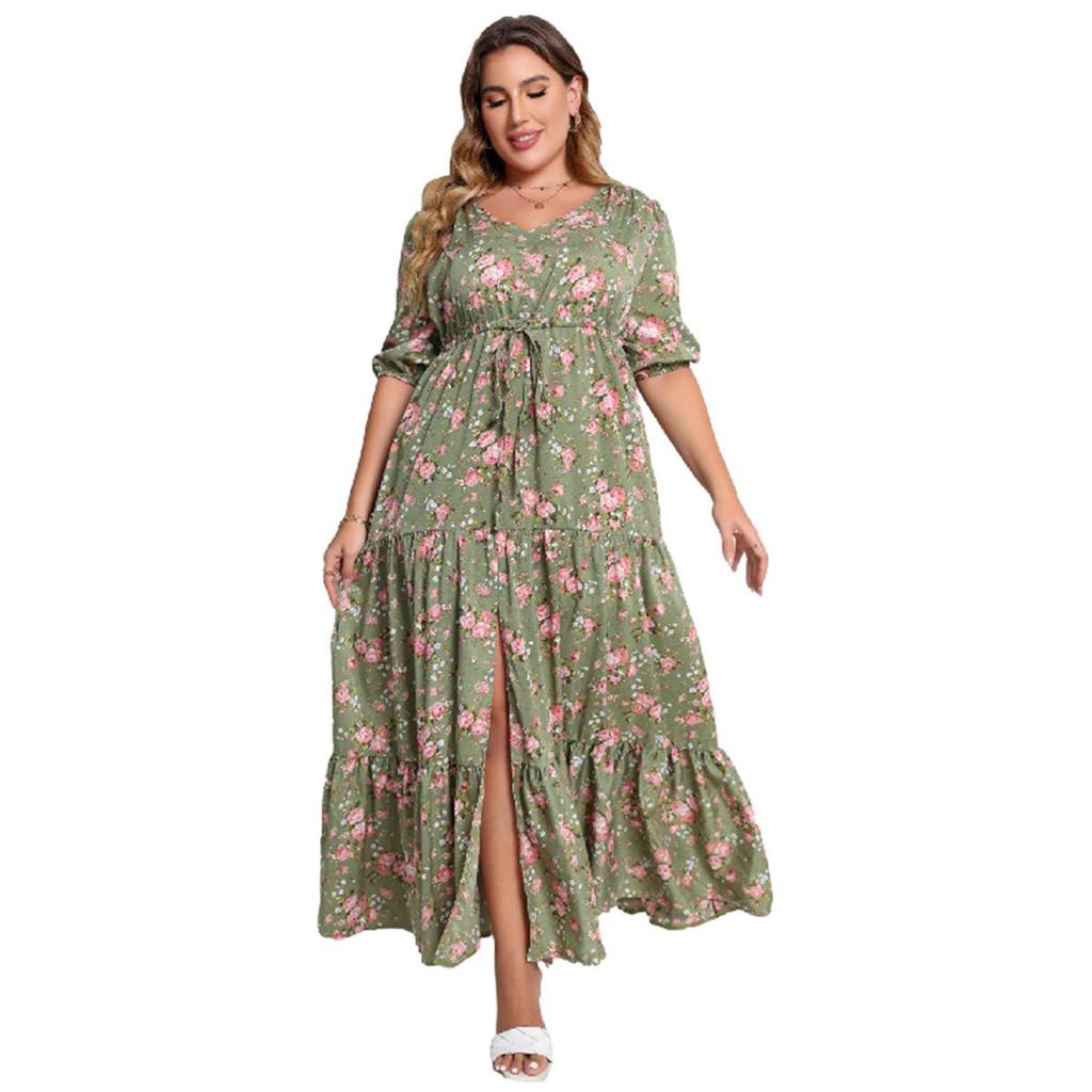 Sommer-Damenkleid, Übergröße, böhmische bedruckte, lockere Kleider