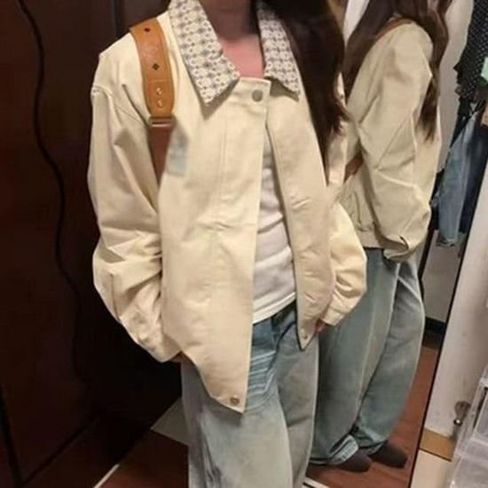 American Retro Women s Square Neck Loose Casual Jacket - Korean Spring 2025 Small