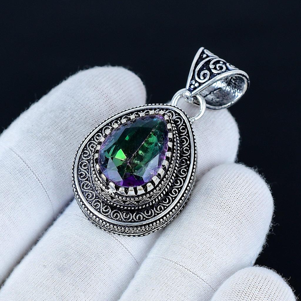 Mystischer Topas Anhänger, 925 Sterlingsilber Handgefertigter Schmuck, Mystischer Topas Silberanhänger, Partyschmuck für Damen, Anhänger Geschenk