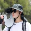 Summer Men Sun Hat with Shawl Veil 9 Cm Brim Military Camouflage Side Breathable Mesh Bucket Cap Outdoor Use Sunscreen Fishing Cap