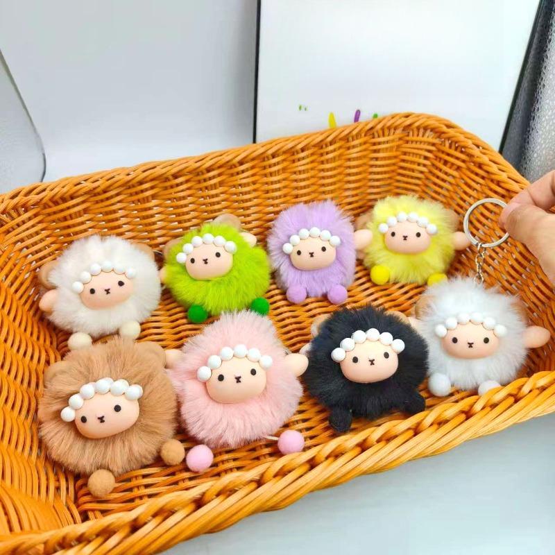 Creative plush cartoon sheep fur ball plush keychain pendant doll doll school bag pendant