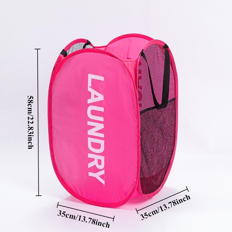 

1pc Portable Mesh Pop Up Laundry Hamper Wide Opening Breathable Space Saving for Dorm Travel Bathroom Basket Laundry Organizer рожевий