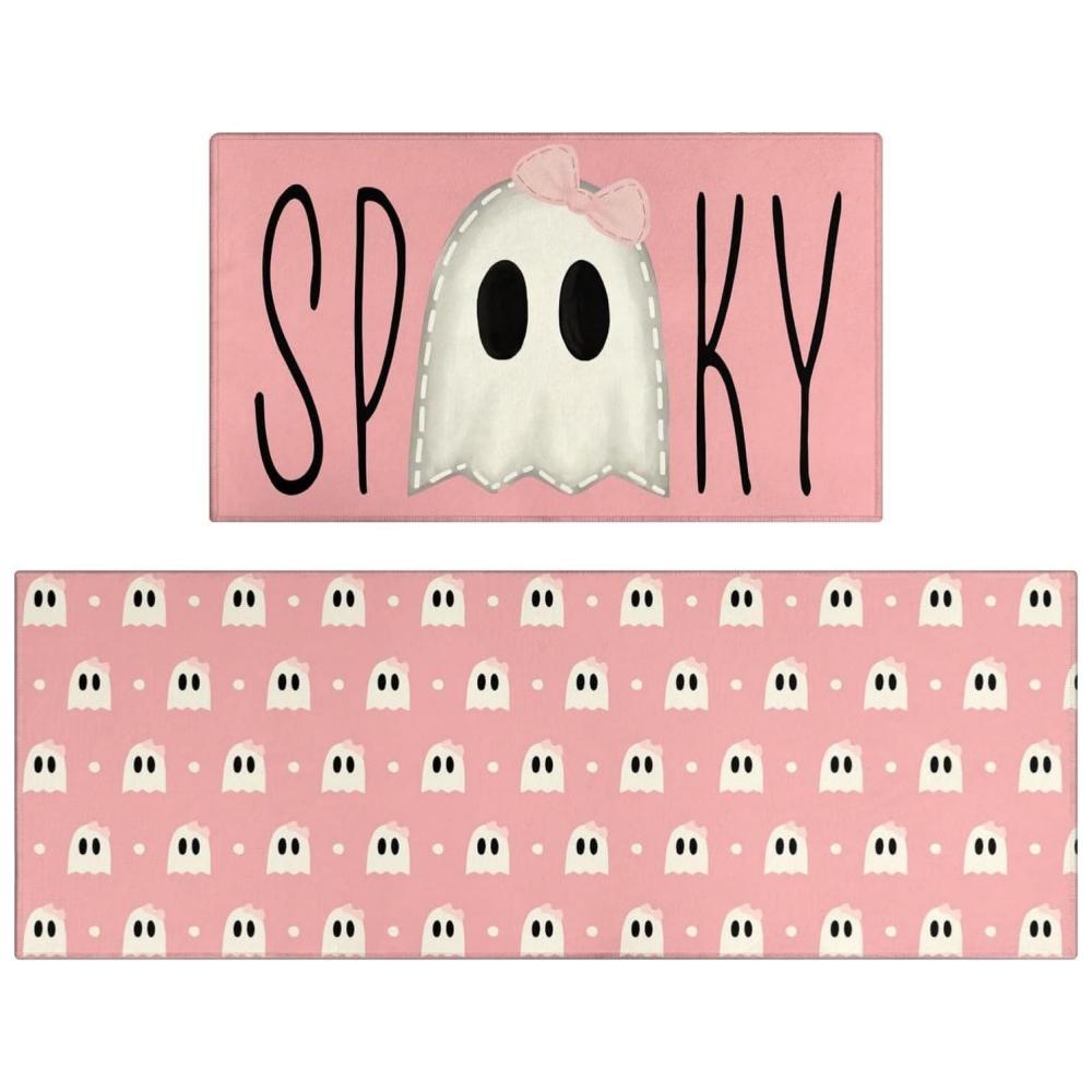 2pcs Halloween Kitchen Carpet, Indoor And Outdoor Welcome Doormat, Bedroom And Living Room Floor Mat, Home Decoration