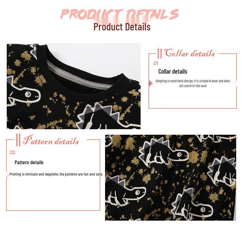 Malwee Boys' Autumn/Spring Two-Piece Homewear Set - Stylish Round Neck Print for Kids