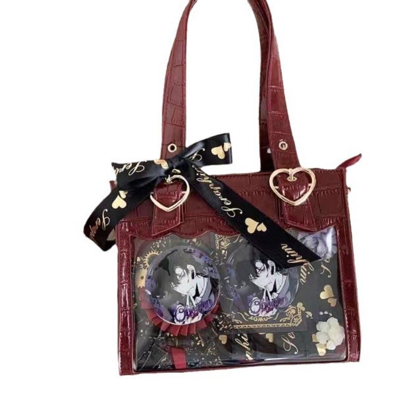 Transparent Ribbon Bow Black Ita Bag Women Harajuku Aesthetic Large Capacity Shoulder Handbag