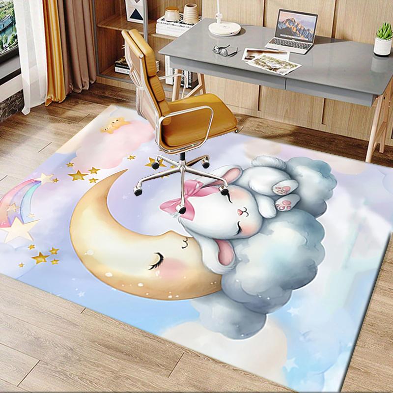 Charming Moon and Bunny Chair Mat Office Carpet, Oversized Rug for Home Decor, Sofa Mat, Desk Pad Gift, Suitable for Bedroom, Living Room, Any Room