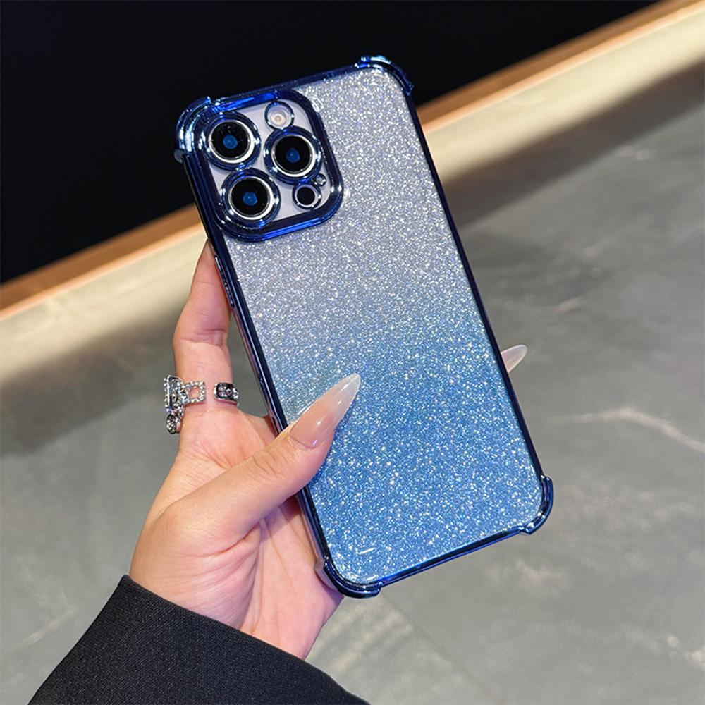 Luxury Plating Gradient Bling Glitter Shockproof Phone Case for Samsung S25 Ultra iPhone 16 Pro Xiaomi Redmi Note12 Itel Corners Reinforced Back Cover