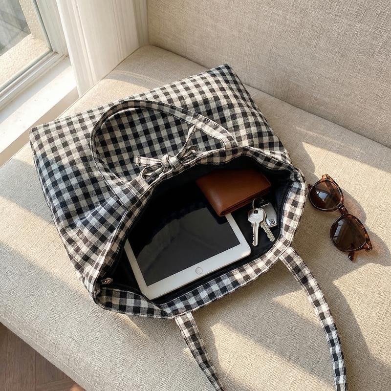 Fresh Plaid Pattern Shoulder Bag Comfortable Lightweight Shopping Bag Casual Large Capacity Tote for Women Daily Use Accessory