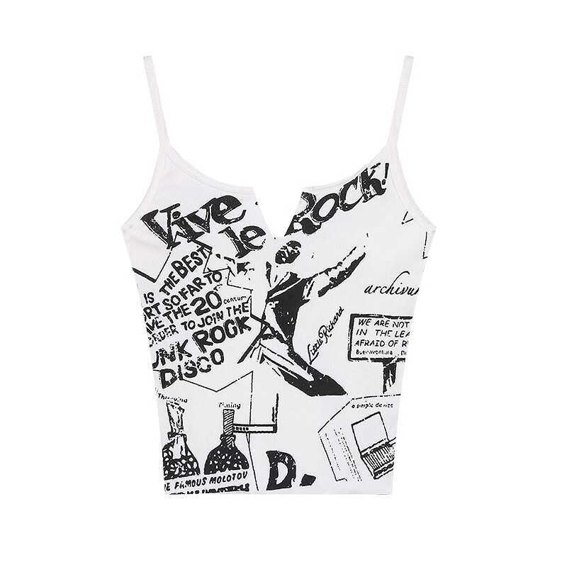 Printed Sleeveless Ribbed Knitted Women's Vest with Exposed Navel Top for Summer