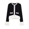  European and American Style, New Women's Fashion, Versatile, Cross-border Foreign Trade Color-block Knit Patchwork Jacket
