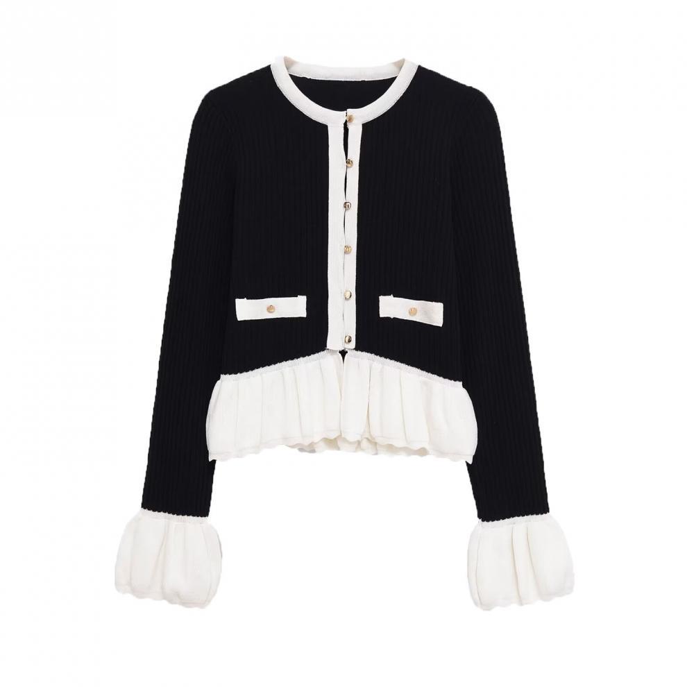 European and American Style, New Women's Fashion, Versatile, Cross-border Foreign Trade Color-block Knit Patchwork Jacket
