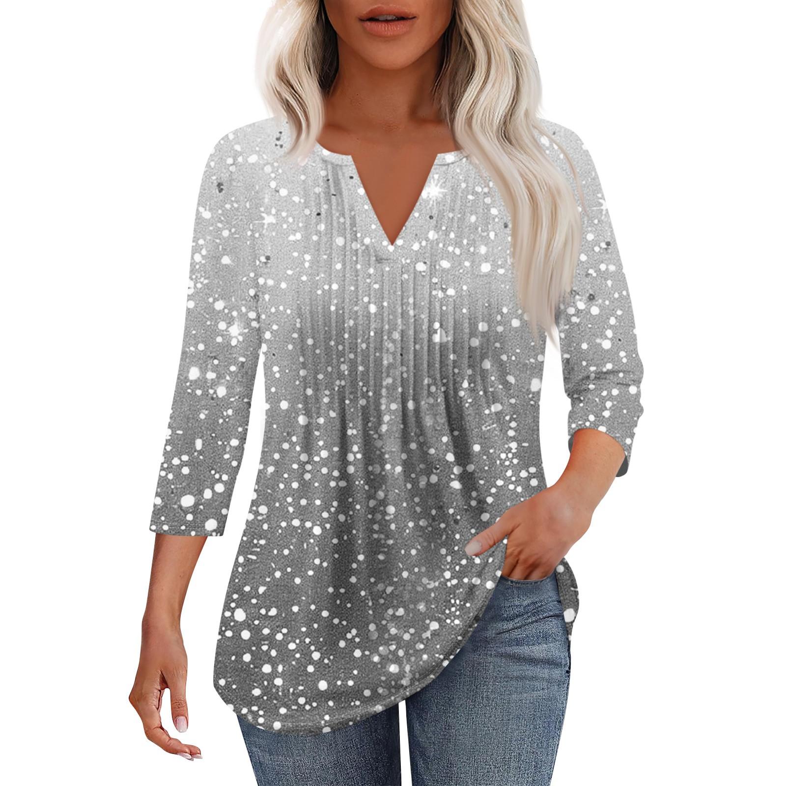 

Женская модная повседневная плиссированная футболка с V-образным вырезом и рукавом семь четвертей XL