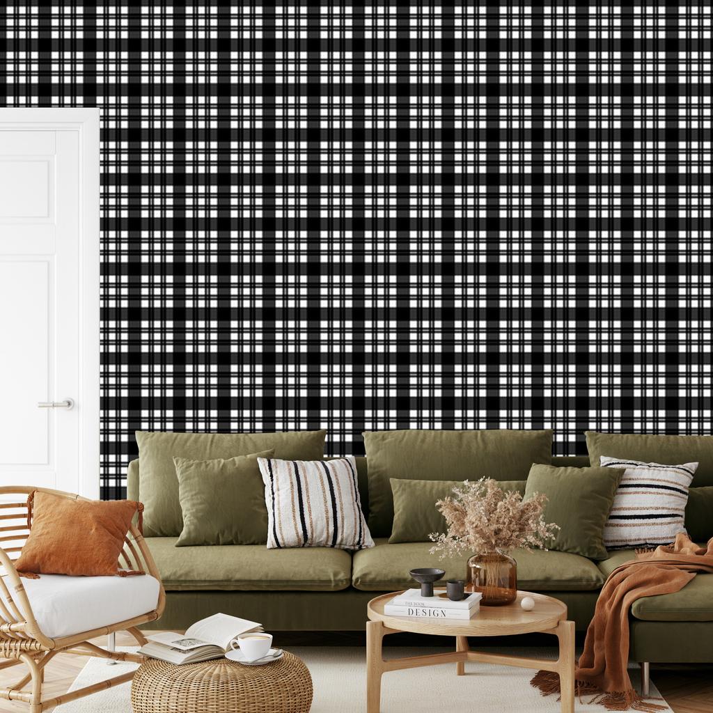 Wallpaper Black and white checkered gray, graphite center 50x1000