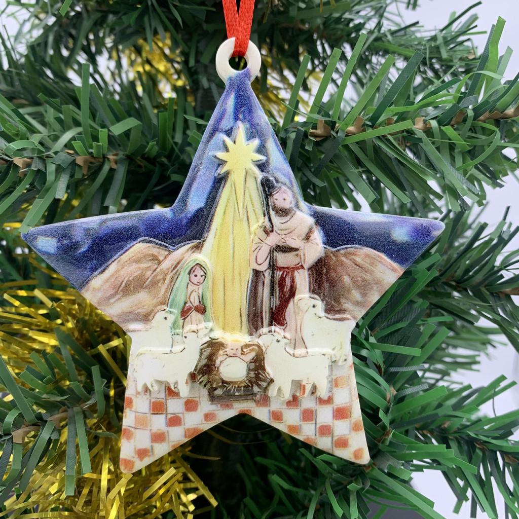 Fivepoint Unique Contemporary Star Jesus Birth Resin Decoration With Four Details Sheep