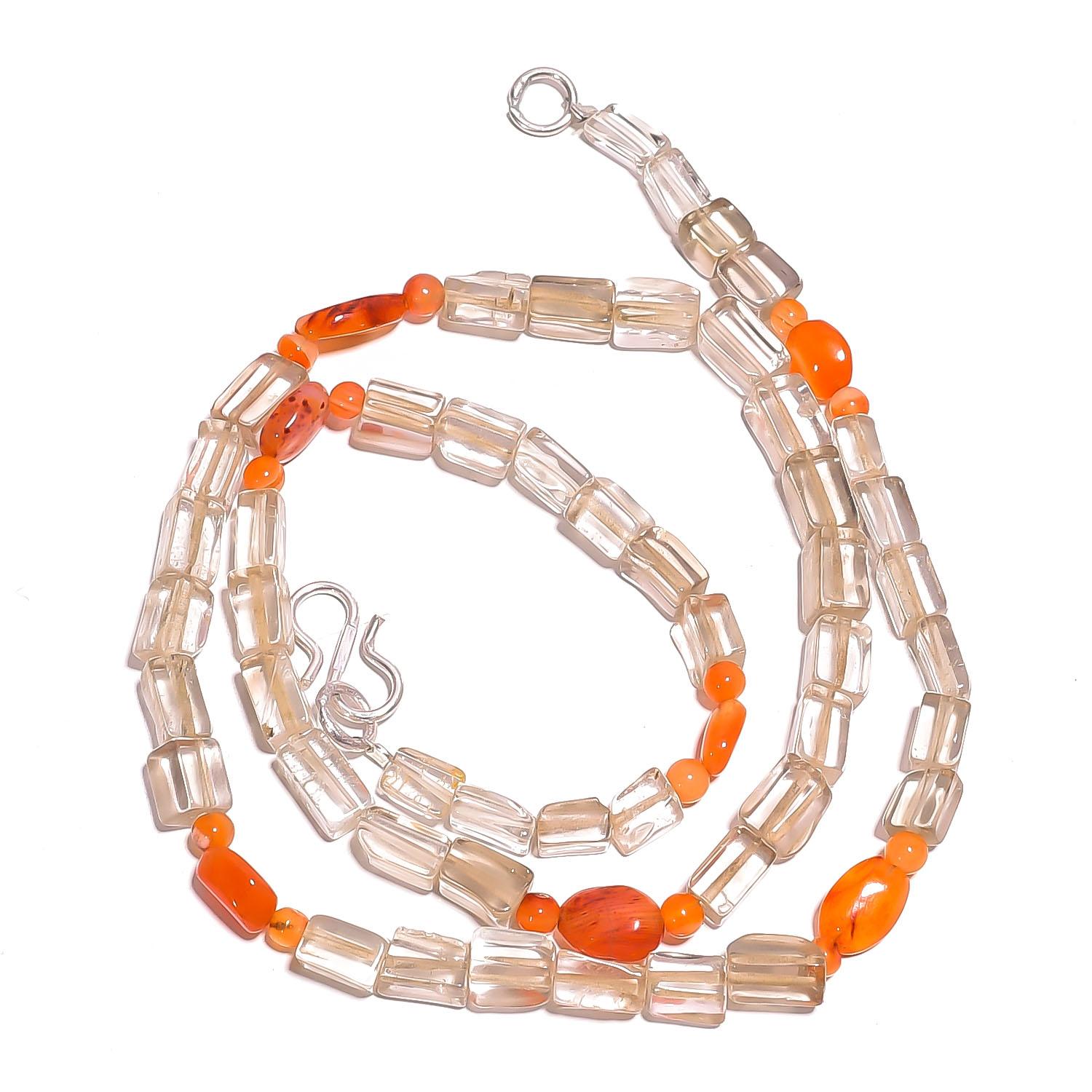 

Natural Smoky Quartz Carnelian Gemstone Mix Shape Beads Necklace 17 UB-3298 UB-3298