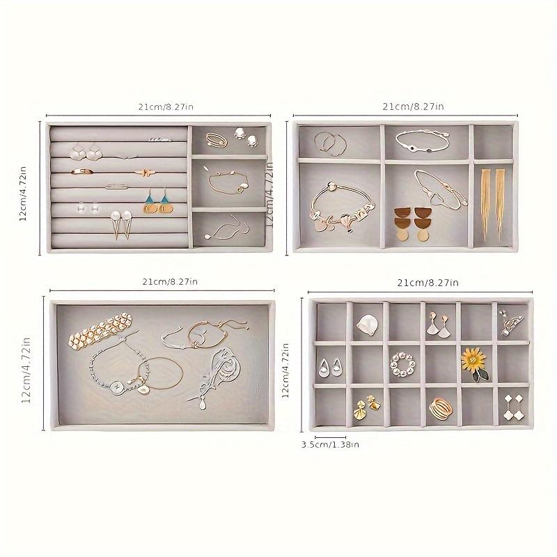 4pcs Jewelry Display Tray Gray Velvet Earrings Display Dust-proof Storage Props Drawer Jewelry Storage Box