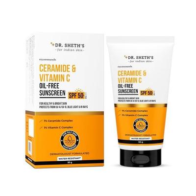 Dr.. Sheth's Seramid ve C Vitamini Yağsız Güneş Kremi SPF 50+ PA++++ | Sağlıklı ve Parlak Bir Cilt İçin | UVA/UVB İçin | Unisex | 50g