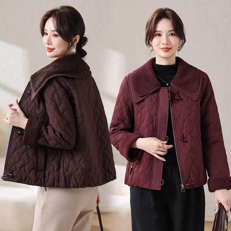 Winter down cotton clothes women's autumn and winter lamb collar coat