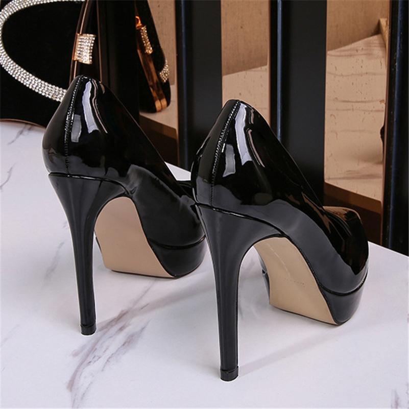 Kvinnor 12cm Höga Klackar 3cm Platå Fetischpumps Dam Bröllop Brud Plus Size Klackar Nattklubb Bal Pleaser Vinröd Kontorsskor