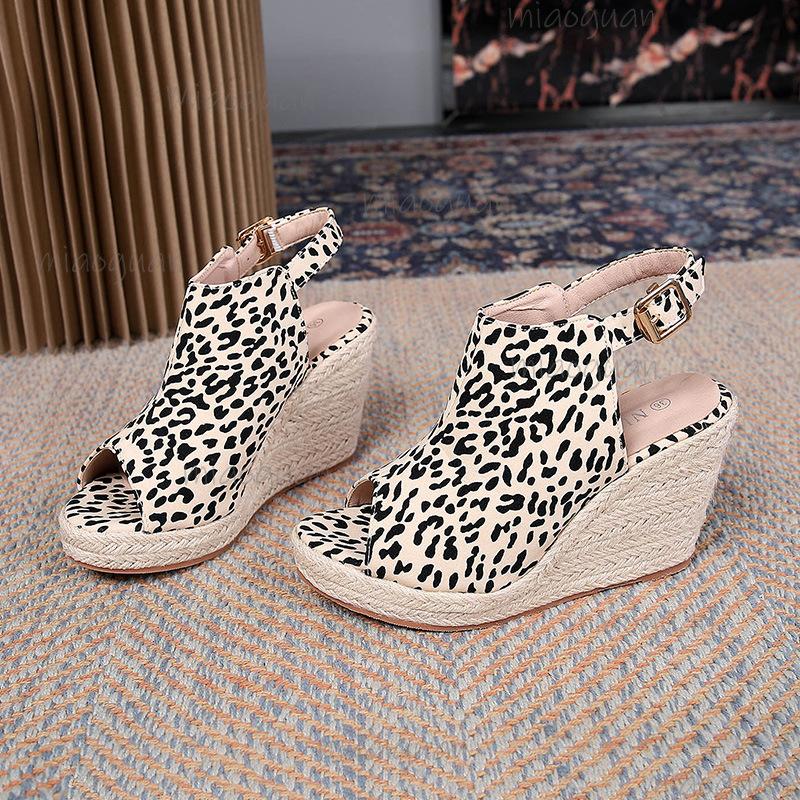 Sexy Leopard High Heel Sandals Women 2025 Summer Bohemia Buckle Chunky Platform WedgeSandals Beach Shoes Sandalias Mujer