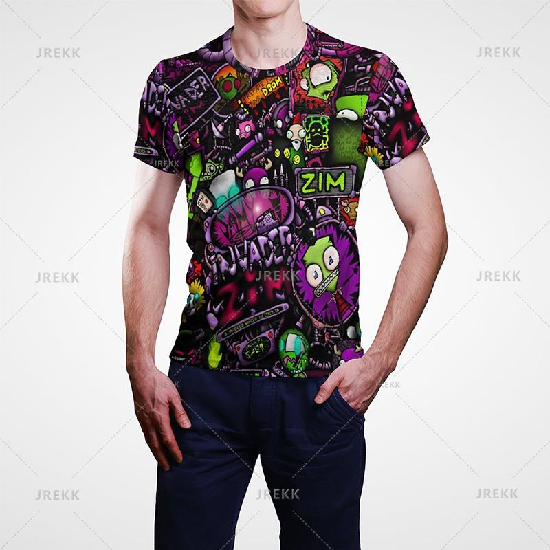Cartoon Anime Invader Zimní tričko Pánské léto Krátký rukáv Cool Tričko s 3D potiskem Funny Dib Membrane Tops Trička