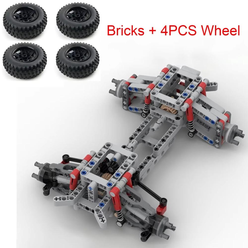 4WD Four-wheel Drive Independent Suspension Differential Chassis Steering Axle MOC Building Blocks Tech Car Parts Toys Kids Gift