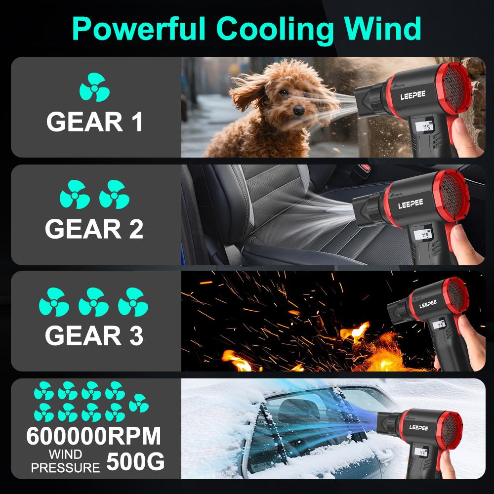 2025 600000RPM Violent Fan High Speed 9 Gears Speed Adjustable Cleaning Blower Tools Powerful Air Blower Type-C Charging Handheld Turbo Jet Fan