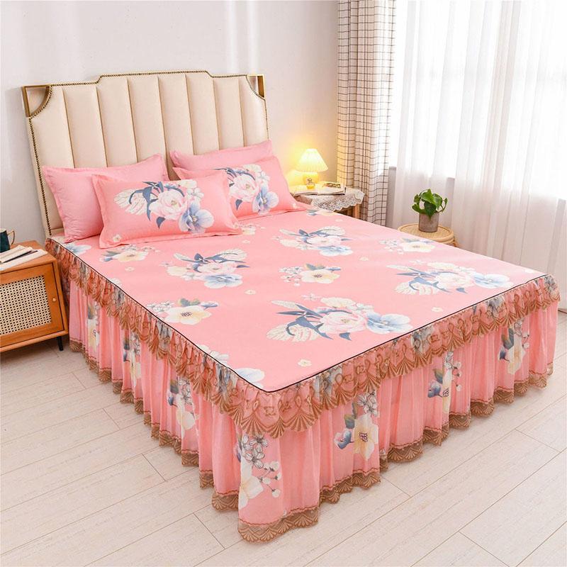 3pcs/set Princess Style Sheets Korean Queen-size Bed Skirt Printed Sheets Simmons Protective Cover