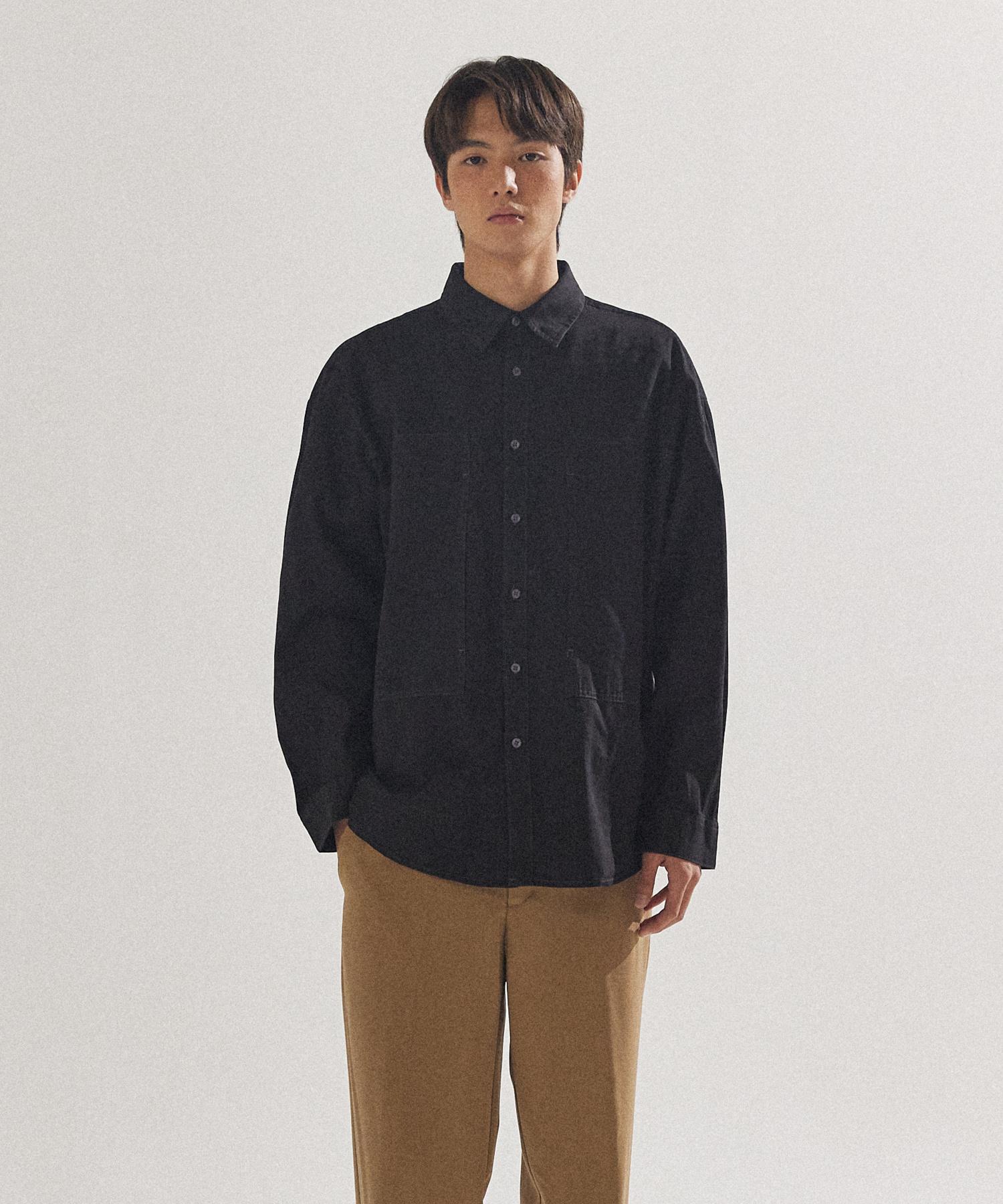 Pal Lab Unisex Pocket Detail Oversized Signature Black Denim Shirt_Pl24S3Sh029_Bk Reference/100