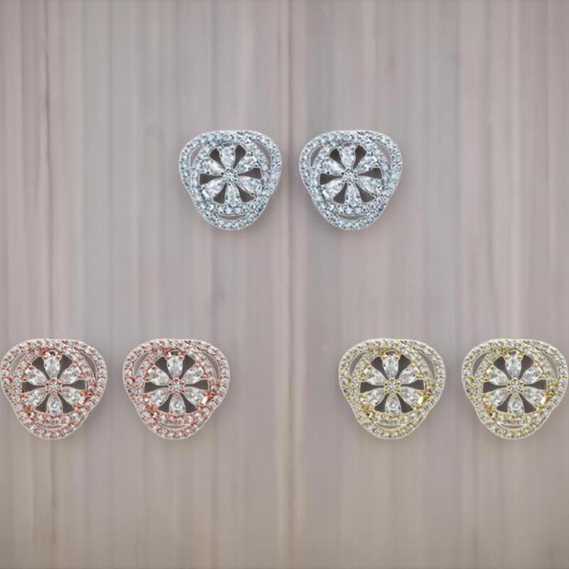 

Luxury Petal Design Cubic Silver Earrings for Women rose gold