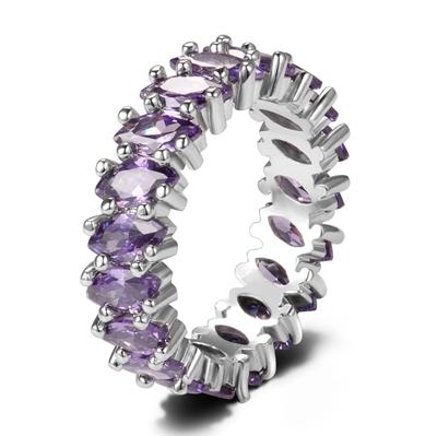Luxury Purple Amethyst Round CopperColor Rings For Women Anniversary Engagement Fashion Ring Girl's Daily Party Gifts