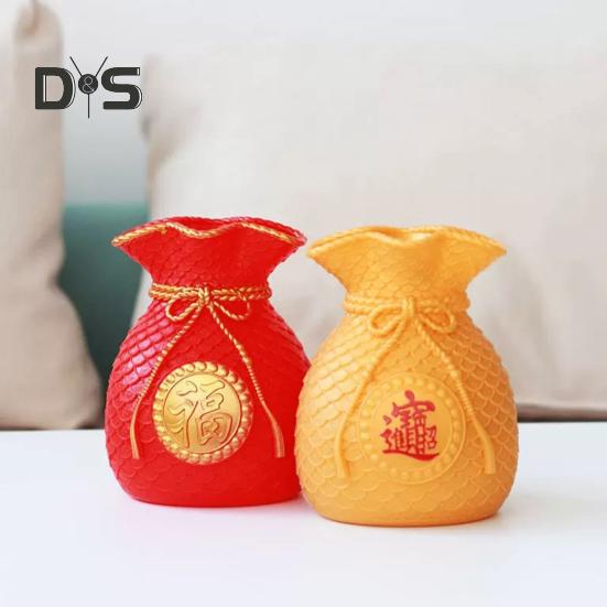 Lucky Bag Vase Wealth Bag Flower Vase Table Centerpiece Fortune Bag Money Bag Figurine for Bedroom Office Chinese New Year Decor