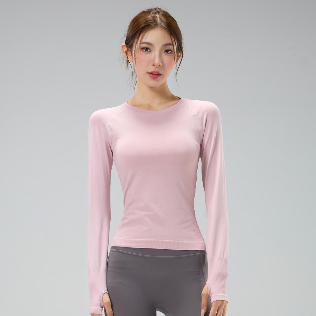 Women's Quick-Dry Long Sleeve Fitness Top - High Elastic, Slimming, Round Neck, Ideal for Autumn/Winter Running and Training.