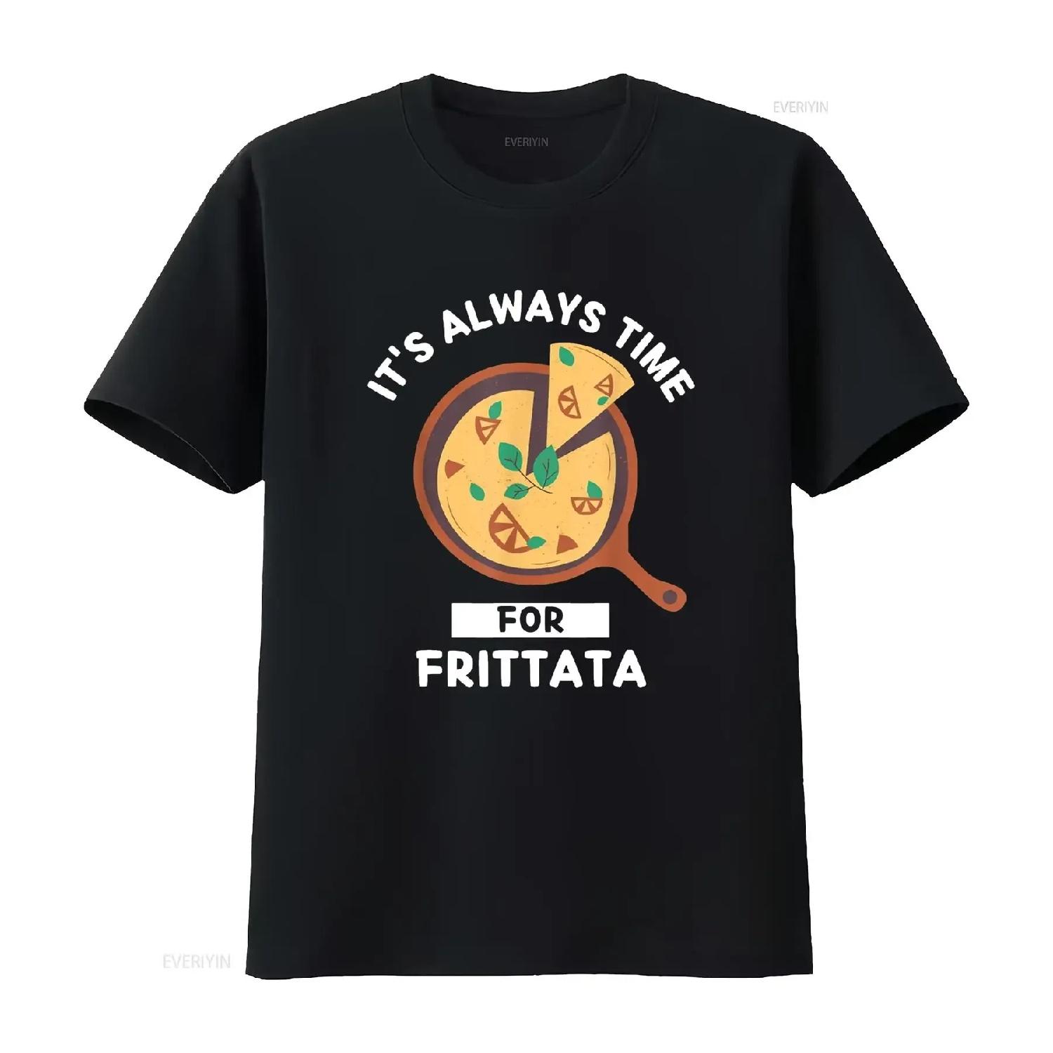 Frittata Food Lover It s Always Time For Eating T Shirt vintage Washed Breathable Comfortable Top For Everyday Wear Slightly XXXXXL чёрный