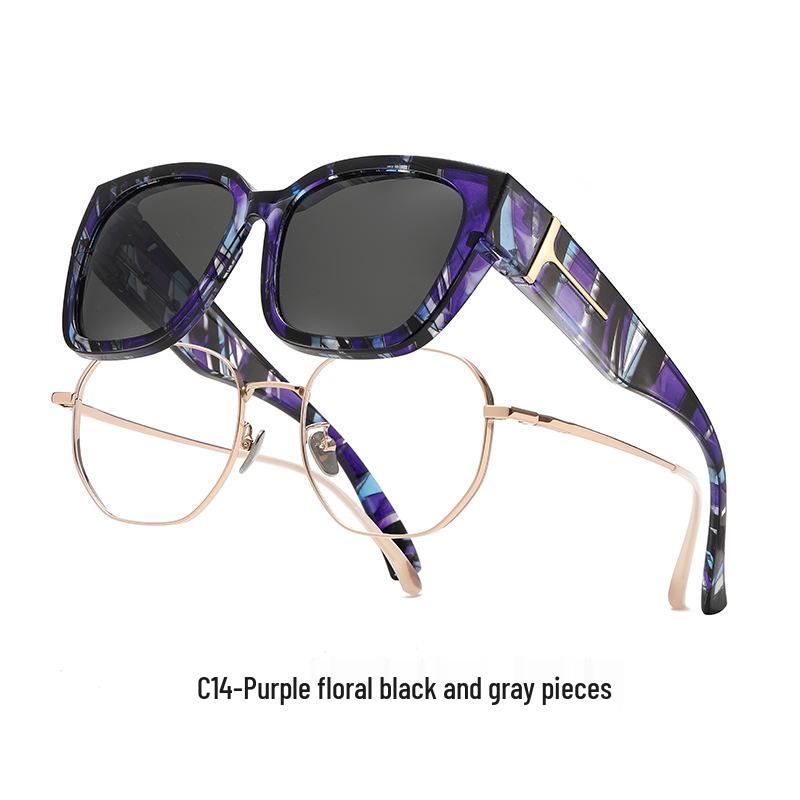 Unisex Okulary Polaryzacyjne Clip-On z Dużą Oprawką: Anty-UV, pasuje na okulary korekcyjne. Polarized Lens + [Leather Case + Glasses Cloth] gray