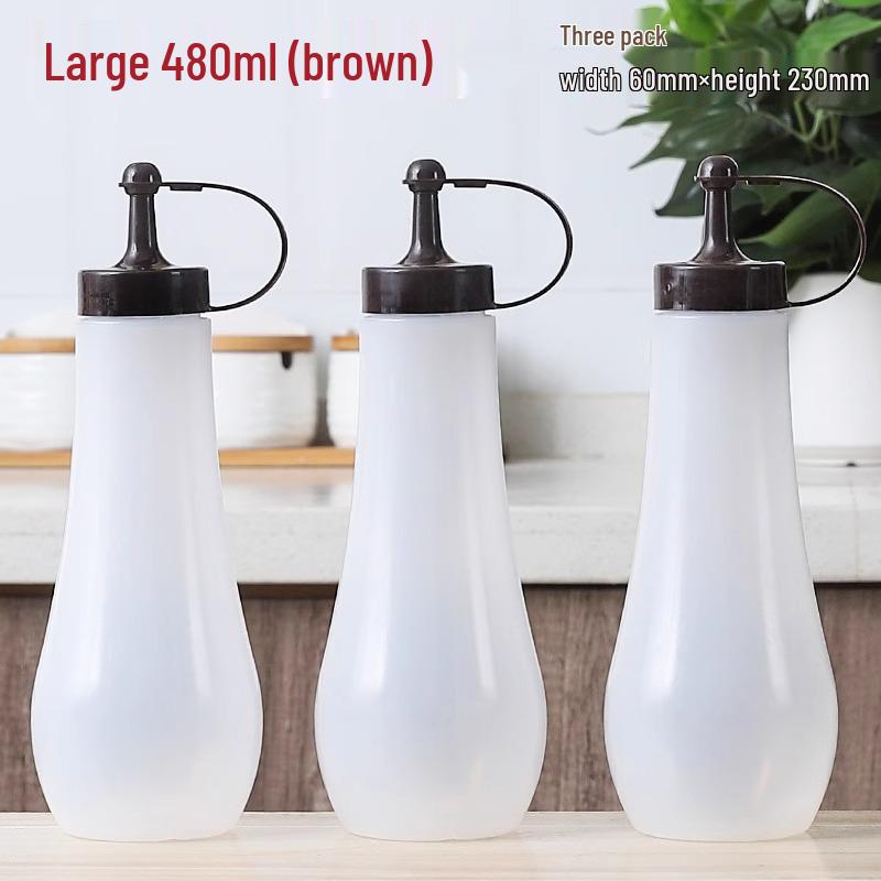 Set aus 3 transparenten Quetschflaschen mit spitzer Öffnung für Ketchup, Honig, Sahne, Salatdressing und Austernsauce.