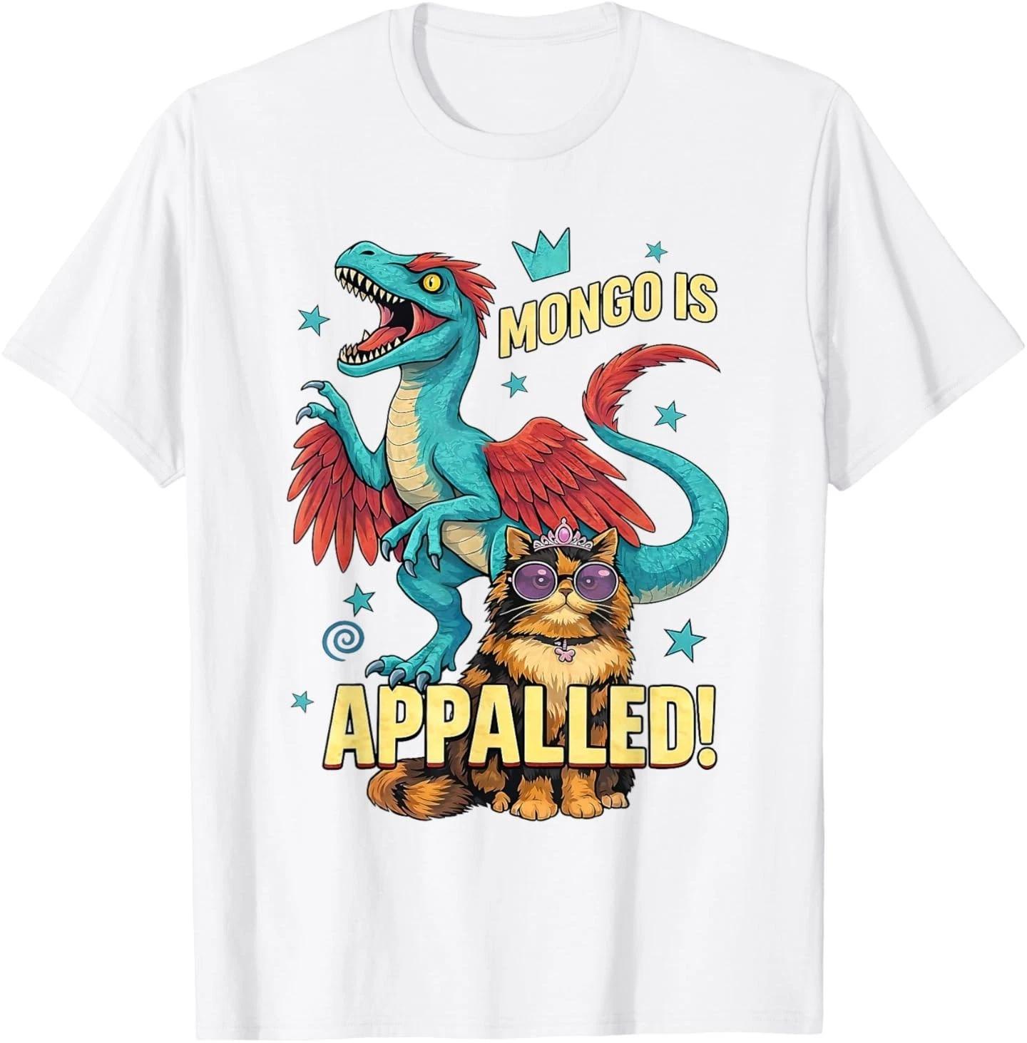 Retro Mongo is Appalled Princess Cat Riding Dinosaur 100% Cotton T-shirt Mens Tees Top XL