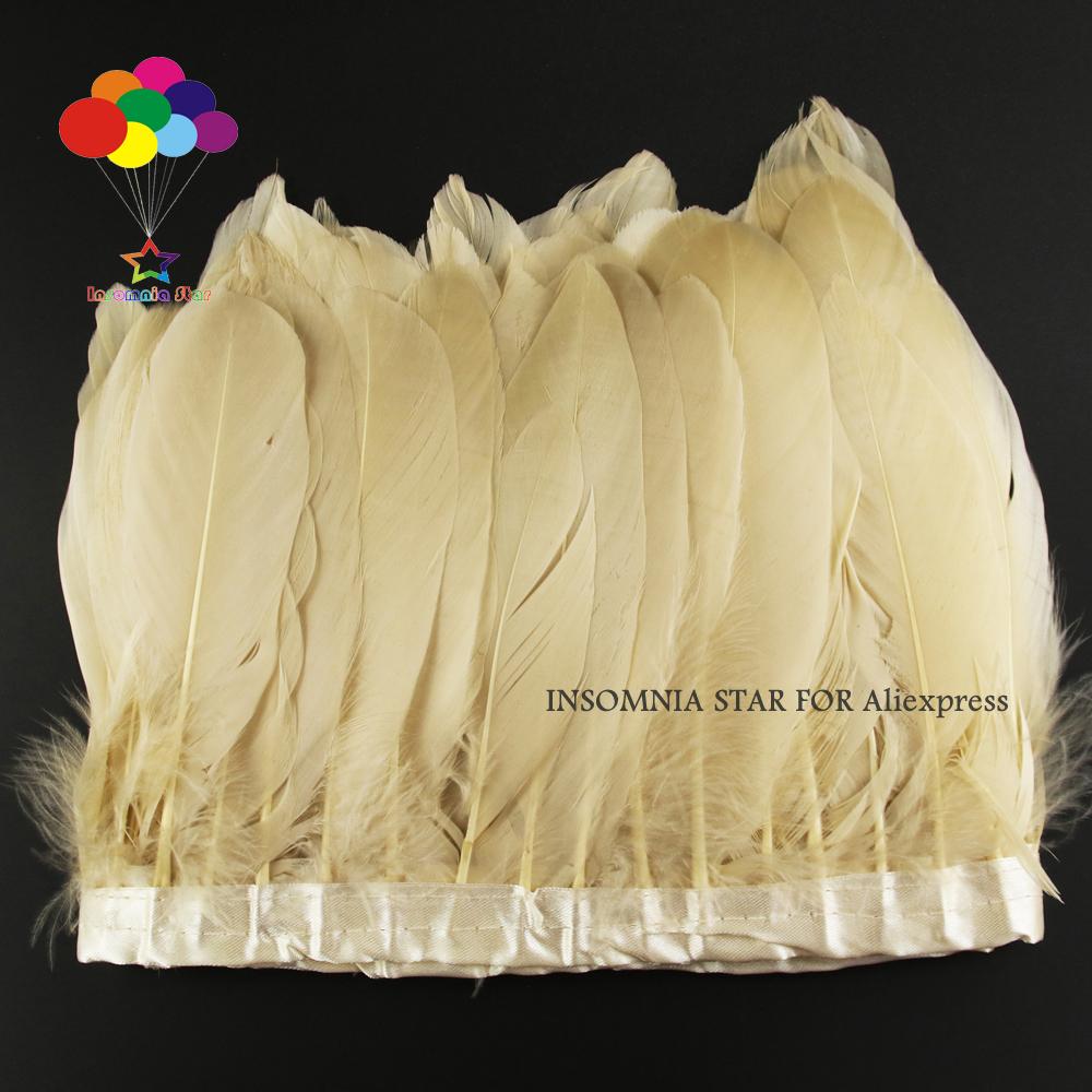 Feather2 Meter/pack Goose Feather Fringe Trim On Satin Header 6"- 8" In /15-20 Cm Width