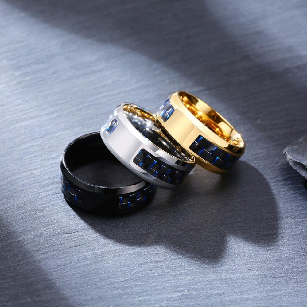 8MM Edelstahl Herrenring Kohlefaser Modeschmuck Trendige Accessoires