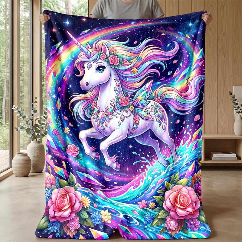 Fantasy Unicorn with Rainbow Theme Blanket Lightweight Warm Flannel Blanket Decorative Throw Blanket for Home Decoration