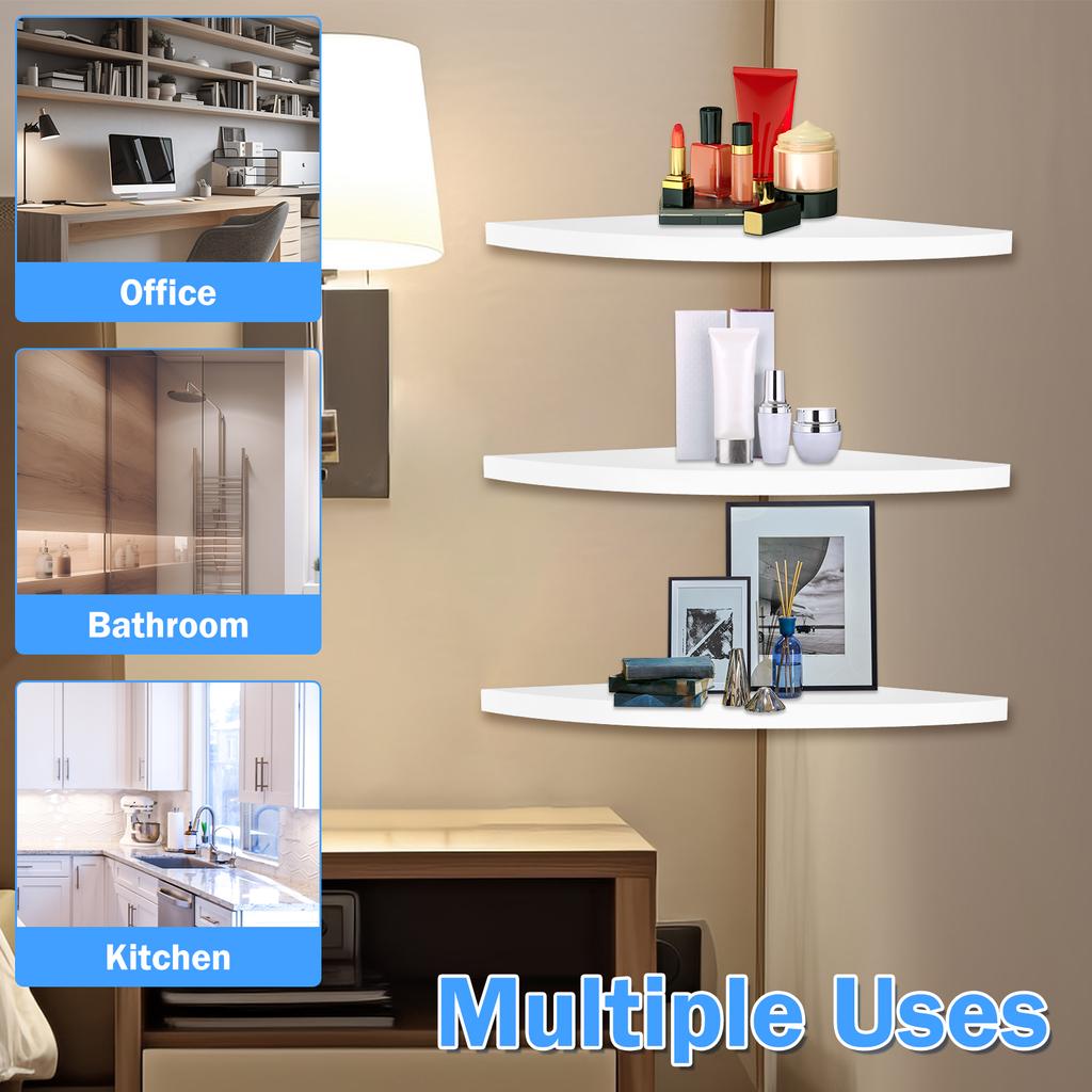 3Pcs Wall Mounted Decorative Shelf White Corner Rack Multipurpose Storage Organizer for Home Bedroom Living Room Bathroom Decor