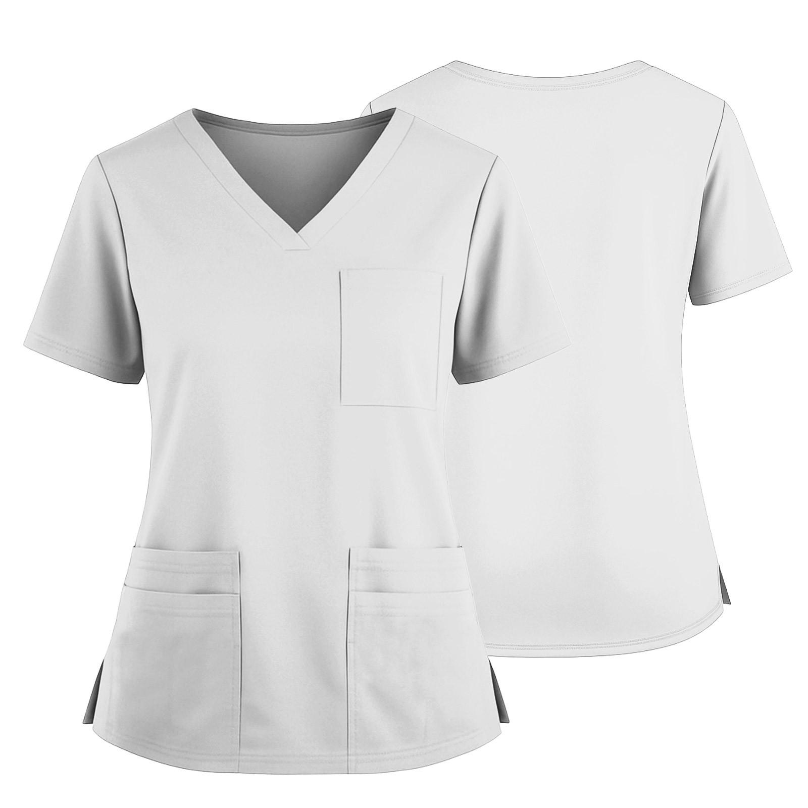 

Женская униформа однотонная с V-образным вырезом, карманом и боковым разрезом, униформа с коротким рукавом, топ XL белый