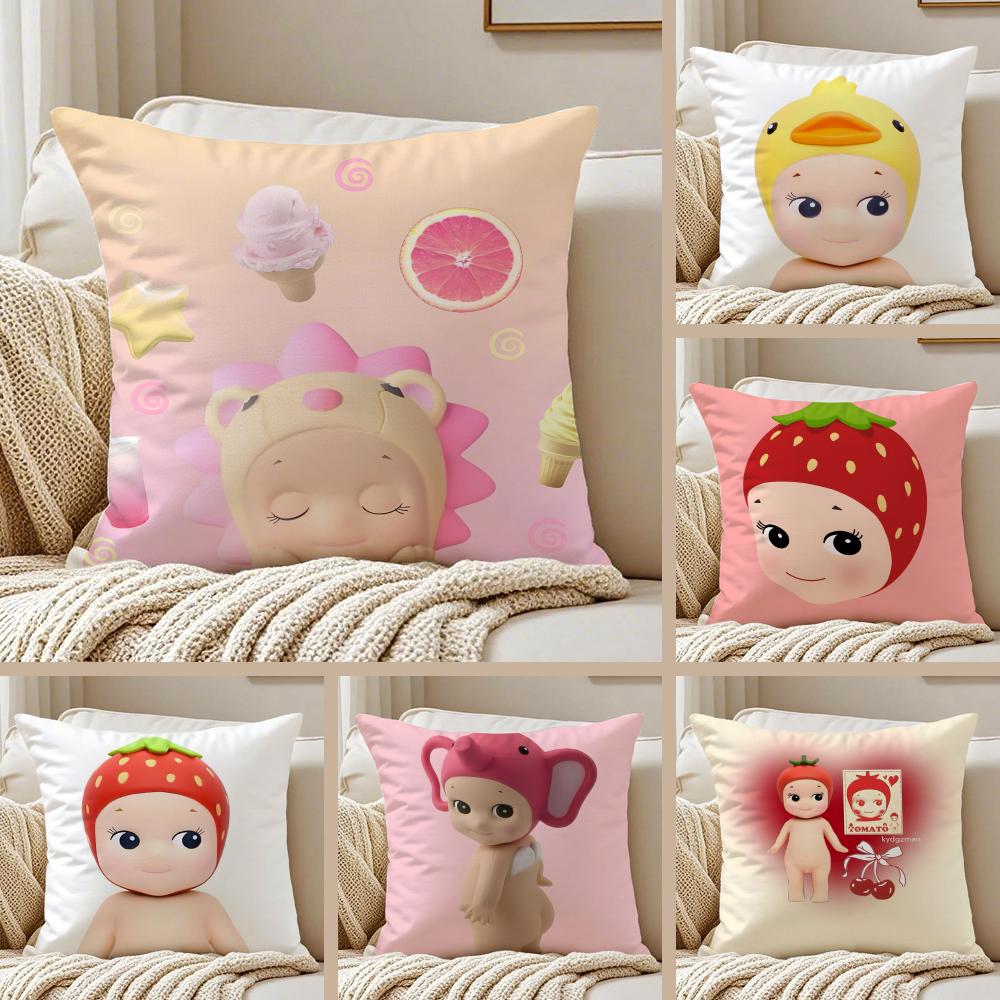 sSonny Angel Pillow Cute Figure Cushion Cover Pillowcase Antidustmite Invisible Zipper Short Plush Sofa Cushion