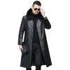 [Long leather coat] Imported leather men's lapel fur integrated medium and long leather coat thickened knee leather coat