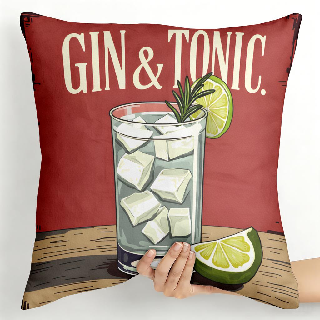 Gin and Tonic DoubleSided Decorative Pillowcase Modern Cocktail Pattern Cushion Cover for Home Office Car 40X40CM